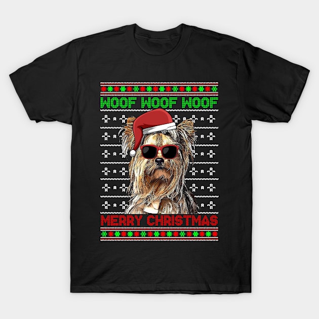 Yorkshire Terrier Dog Funny Woof Merry Christmas T-Shirt by TheBeardComic